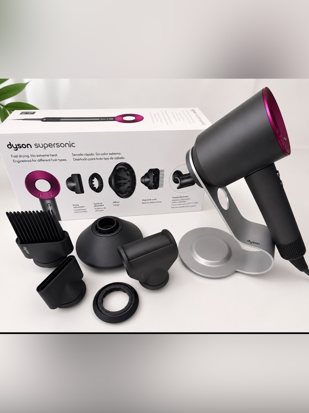 Dyson Supersonic HD07 Hair Dryer w/ all Attachments +Original Box & Bonus Stand